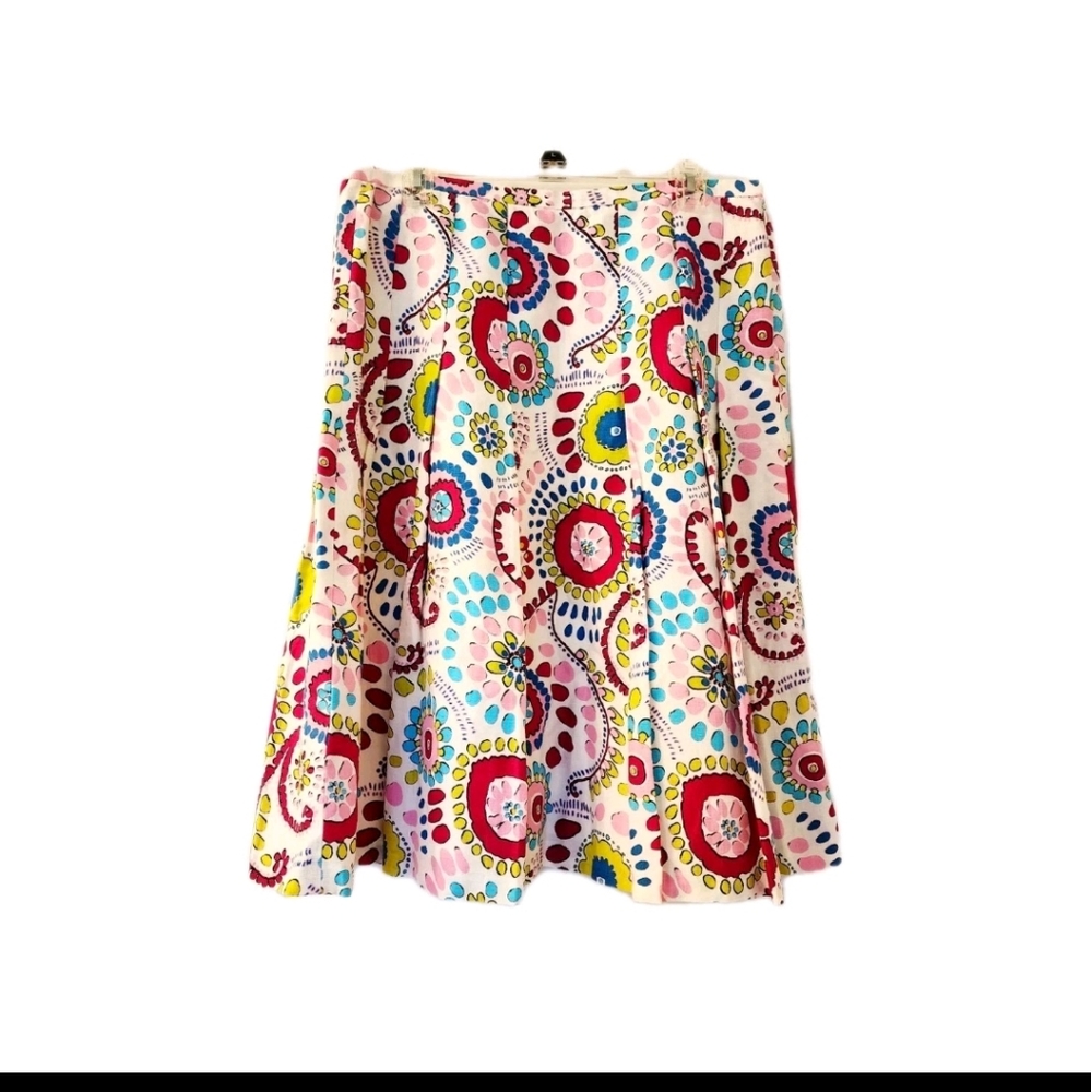 Lafayette 148 New York Multicolor A-Line Skirt Linen Blend Midi Women's Size 8
